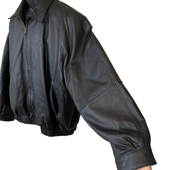 Black Leather Pabst Beer Exclusive Burk’s Bay Napa Bomber Jacket - Picture 10 of 16